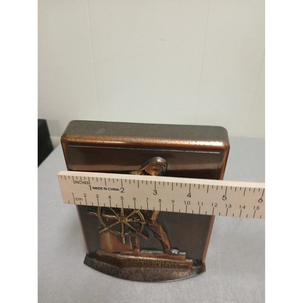 Vtg Philadelphia MFG Co. Gloucester Fisherman Bookends Pair Maritime Brass Tone
